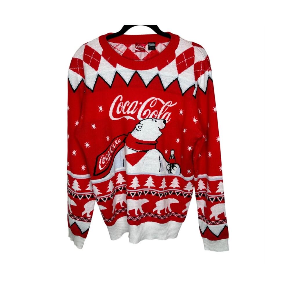 Coca-Cola Polar Bear Sweater Mens L Red White Holiday Ugly Christmas Knit L/S